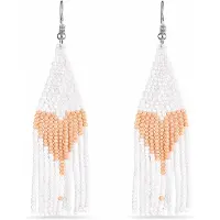 Marama - Oorbellen Heart White - Lange oorhangers Dames - Natuurlijke kralen - Hartje - Wit - Lichtbruin