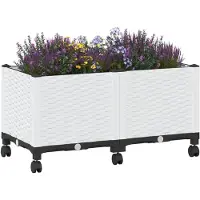 vidaXL Tuin planter met wielen Wit 80 x 40 x 44 cm PP