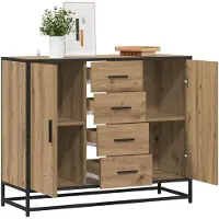 vidaXL Dressoir Artisanaal eiken 92 x 35 x 76 cm Bewerkt hout