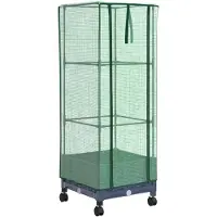 vidaXL Tuinschutting met Kasbedekking en Wielen Blauw Grijs PP