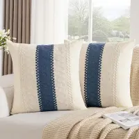 Snq 2-delige kussensloopset in bohemian stijl - 40x40 cm - Blauw gestreept patroon - Geschikt voor banken, woonkamers en slaapkamers