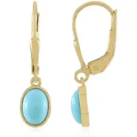 Cavill - Oorbellen 925 Sterling Zilver - 18K Goud Verguld - Sleeping Beauty Turkoois 1,62 ct - Ovale Cabochon Bezel - Elegante Turkoois Dames Sieraden