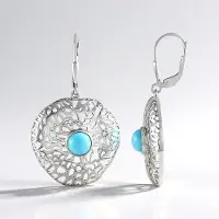Cavill - Zilveren Oorbellen met 2 Natural Sleeping Beauty Turkooisen 1 8 ct - 925 Sterling Zilver Gerhodineerd - Ronde Cabochon