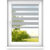 Time4blinds - Dubbele Rolgordijnen Zonder Boren - Zebra-Rolgordijnen voor Ramen en Deuren - om te Plakken, met Aluminium Cassette, Lichtdoorlatende Stof - Grijs, 900x1900, Rechts
