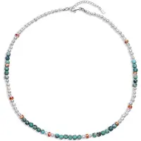Cavill - Zilveren Halsketting - 925 Sterling Zilver Rhodium - Oranje Stekelige Oesters 5ct & Campitos Turkoois 17,5ct - Boho Style - Verstelbaar