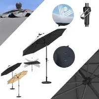 PURPLE LEAF ronde parasol – Parasol voor het balkon of terras met centrale stok – In hoogte verstelbaar – Grijs – UV50+