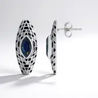Cavill - 925 Sterling Zilver Oorbellen - Platina Geplateerd - 0,568 ct Mezezo Opaal - Marquise Slijpsel - Elegante Moderne Oorknopjes voor Dames