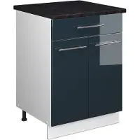 Vicco Onderkast voor spoelbak/kookplaat Fame-Line, Donkerblauw hoogglans/Wit, 60 cm met lade, WB Antraciet