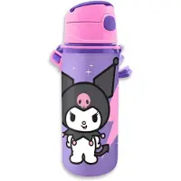 Kids Euroswan Aluminium drinkfles 600 ml – bidon met rietje – voor kinderen – roze/zwart motif