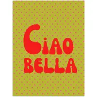 PosterMonkey Poster 30x40 cm - Ciao bella - Rood - Groen - Stippen - Posters - Kamer decoratie - Wanddecoratie woonkamer - Muurdecoratie slaapkamer
