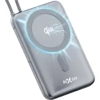 NEXGEN MagPro Draadloze Powerbank - QI2-gecertificeerd - 10.000mAH - Geschikt voor Magsafe - Magnetisch - Draadloze Snellader - Noodpakket - Grijs
