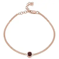 Cavill - Armband 925 Sterling Zilver Roségoud Verguld - 0,9 ct Indische Granaat Rond Geslepen - Bezel Zetting - Verstelbare Elegante Dames Sieraad