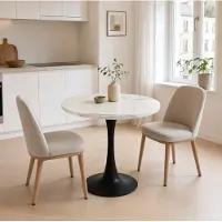 STILVORA Ronde Eettafel - Compact Voor 2 Tot 4 Personen - Keuken En Thuiswerkplek - MDF En Metaal - 80 Cm - Wit;Zwart
