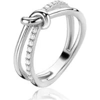 Zinzi zilveren cross-over ring met knoop en bezet met witte zirconia's ZIR2505
