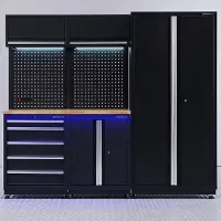 Datona Werkplaatsinrichting PREMIUM eiken met lade en deurenkast - 225 cm - Zwart