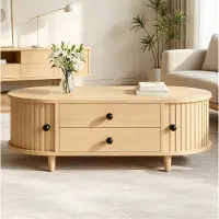 STILVORA Salontafel - Met Roldeuren En 2 Lades - Voor Woonkamer En Opbergruimte - MDF En Hout - 100x50x36 Cm - Naturel