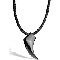 SERASAR Leren Herenketting [Wolf] - Zwart 50cm