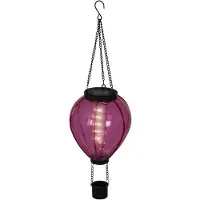 Lumineo solar luchtballon lantaarn - roze - H26 x D14 cm - kunststof - vlam effect - tuinverlichting