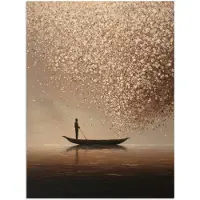 PosterMonkey Poster 120x160 cm - Bootje - Blaadjes - Goud - Water - Posters - Kamer decoratie - Wanddecoratie woonkamer - Muurdecoratie slaapkamer XXL