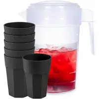 PlasticForte Waterkan van 2 Liter - transparant - kunststof - met 6x stuks onbreekbare drinkglazen - zwart - 520 ml