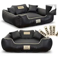 AIO Factory Hondenbed KINGDOG ECO LEATHER, 100x75 cm, personaliseerbaar, afneembaar, antislip, zwart