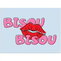 PosterMonkey Poster 120x90 cm - Bisou - Blauw - Roze - Lippen - Posters - Kamer decoratie - Wanddecoratie woonkamer - Muurdecoratie slaapkamer