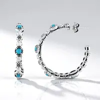 Cavill - Zilveren oorbellen - 925 Sterling Zilver Geoxideerd - Sleeping Beauty Turkoois 1,71 ct - Boho elegante cabochon oorbellen - 36 mm