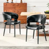 HAUSS SPOLE Eetkamerstoel – Retro Design – Set Van 2 – Met Armleuningen En Comfortabele Zitting – Voor Eetkamer En Woonkamer – PU Zwart