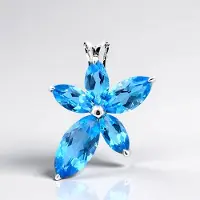 Cavill - Zilveren Hanger met Marquise Marambaia Topaas 5,139 ct - 925 Sterling Zilver - Braziliaanse Blauwe Topaas Bloemmotief - Elegante Sieraden