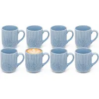 Secret De Gourmet koffie mok Memphis - 8x stuks - blauw - 300 ml - drink mokken - keramiek - met stijlvol motief