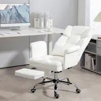 STILVORA Bureaustoel 69 x 65 x 107-115 Cm - Ergonomisch Met Voetsteun En Lendenkussen - Voor Thuiskantoor - Kunstleer Wit