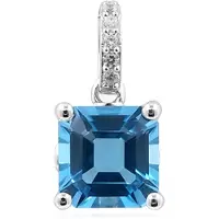 Cavill - Luxe Hanger 925 Sterling Zilver - Gerhodineerd - 2,67 ct Blauwe Topaas - Achthoekige Asscher Slijpvorm - Zirkonia Accent - Elegante Ketting