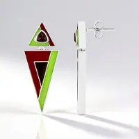 Cavill - Zilveren Oorbellen 925 Sterling Zilver - Mozambique Granaat Triljant 0,536 ct - Geometrisch Design - Bezel Zetting - Modieuze Dames Sieraden