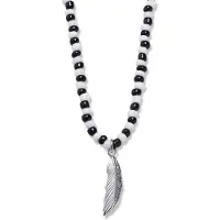 Lucleon Amalfi | Zwart-witte kralenketting met veer