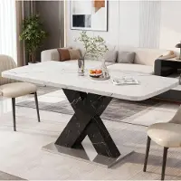 STILVORA Eettafel - Uitschuifbaar Rechthoekig Ontwerp - Voor Eetkamer En Keuken - MDF En Staal - 120-160x80x76,5 Cm