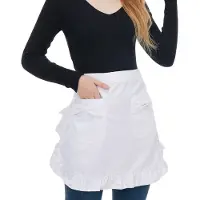 Snq Stijlvol halflang schort met zakken - Uitgevouwen afmetingen 66 x 57 x 42 cm - Kort schort met strik - Geschikt voor vrouwen die koken in de keuken, in restaurants en bistro's - Wit
