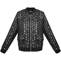 Gimme Gestructureerde Polyester Vrouwen Bomber Jas met Glitter Textuur - Zwart - Maat S