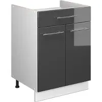 Vicco Onderkast voor spoelbak/kookplaat Fame-Line, Antraciet Hoogglans/Wit, 60 cm met lade, zonder werkblad