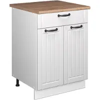 Vicco Onderkast voor spoelbak/kookplaat Fame-Line, Wit Landhuis/Wit, 60 cm met lade, WB Eik