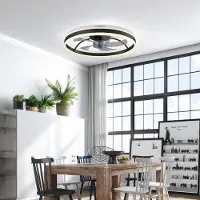 HOMCOM Plafondventilator met Licht-Staal, kunststof-50L x 50B x 13,5H cm-Zwart