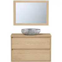 Vente-unique Badkamermeubel met opzetwastafel van steen met spiegel - Eikenfineer - 80 cm - MILIPAM