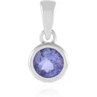 Cavill - Zilveren Hanger - 925 Sterling Zilver Gerhodineerd - Tanzaniet Rond 0,52 ct uit Tanzania - Elegante Bezelzetting - Tijdloze Sieraden