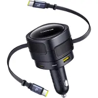 Baseus Enjoyment Max autolader met USB-C- en USB-A-aansluitingen, inclusief USB-C- en USB-C-kabels, 90W, zwart