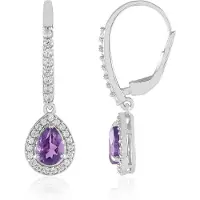 Cavill - Elegante Oorbellen - 925 Sterling Zilver Verguld - 7x5 mm Marokkaanse Amethist 1,112 ct - Cambodjaanse Zirkonia - Handgemaakte Sieraden