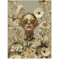 PosterMonkey Poster 120x160 cm - Vrouw - Bloemen - Zonnebril - Wit - Posters - Kamer decoratie - Wanddecoratie woonkamer - Muurdecoratie slaapkamer XXL