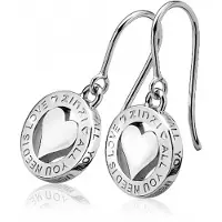 Zinzi zilveren oorhangers met hart en All You Need Is Love tekst LOVEO07H