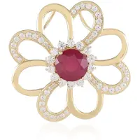 Cavill - 375 Geelgouden Hanger - 2,75 ct Madagaskar Robijn & 58 Cambodjaanse Zirkonen - Elegante Bloemvormige Dameshanger - Luxe Edelsteen Sieraad