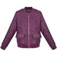 Gimme Gestructureerde Polyester Vrouwen Bomber Jas met Glitter Textuur - Rood - Maat M