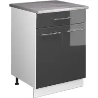 Vicco Onderkast voor spoelbak/kookplaat Fame-Line, Antraciet Hoogglans/Wit, 60 cm met lade, WB Marmer