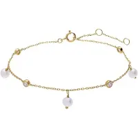 Lucardi - Dames 14 karaat armband met zirkonia en zoetwaterparel - Armband - 14 Karaat Goud - Goud - 19 cm